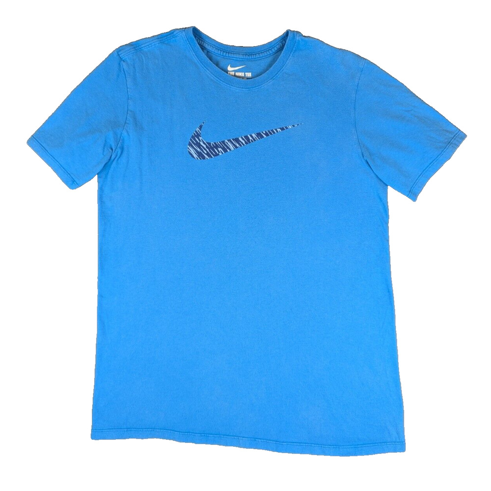 Nike T-Shirt Medium Men's Blue Athletic Cut Short Sleeve Swoosh Logo Cotton